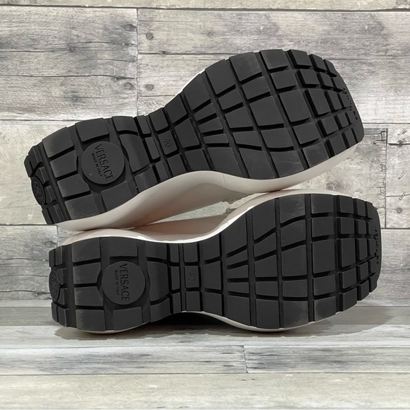 VERSACE Leather Platform Wedge Heels with Signature Medusa Logo - White - Sz- 10 - Picture 12 of 14